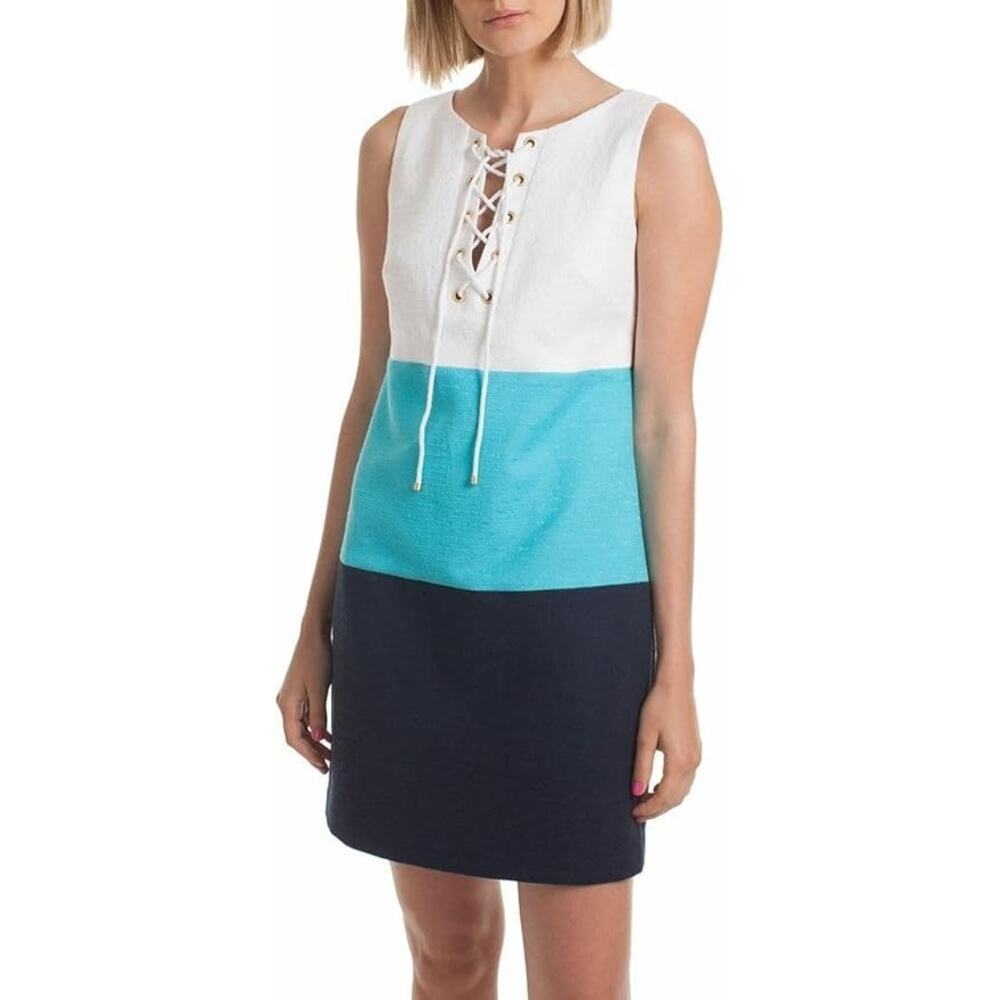 NWT Trina Turk "Miss Brady" Colorblock Lace-Up Dress Size 14